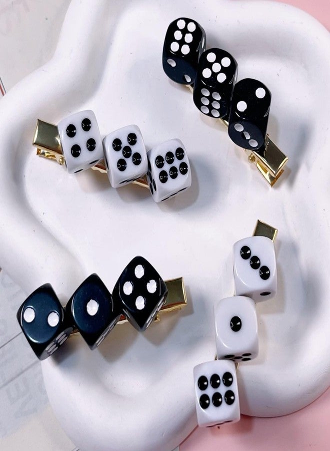 TUCEWP 4Pcs Dice Hair Clips for Women Girls Funny Resin Dice Cube Hair Pins Goth Punk Black White Dice Hair Barrette Nonslip Metal Alligator Clips for Long Thick Hair Trendy Lovely Hair Accessories - Image 2